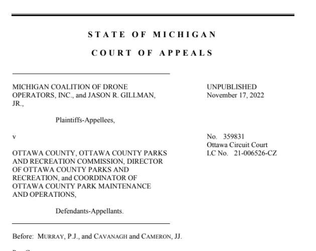 Michigan State Court Rules Out Federal Drone Ordinances In Favour Of ...